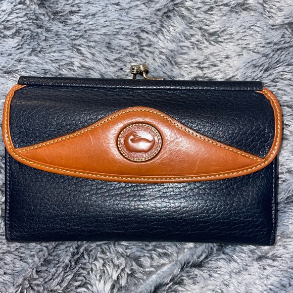 Dooney & Bourke Wallet Navy and Brown Leather - Picture 1 of 7